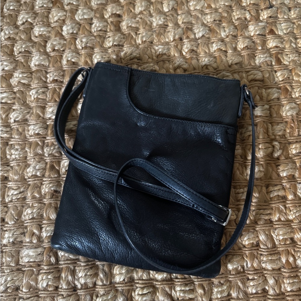 Margot Black Leather Split Crossbody Purse
